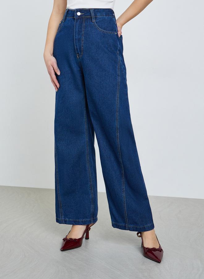 Styli Women Wide Leg Cut and Sew Panel Jeans - Image 1